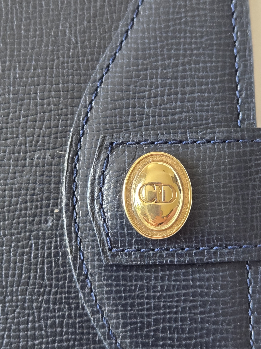 Dior Navy Blue Leather Bifold Wallet with Gold Snap With COA - Picture 4 of 11